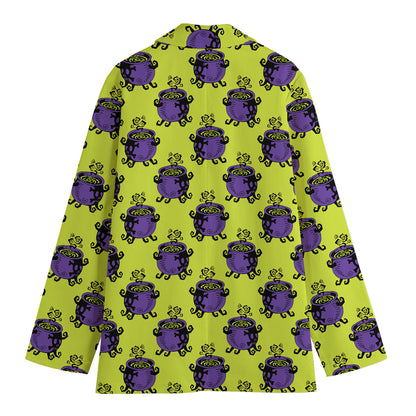 Halloween Witch Cauldron Pattern Print Women's Blazer