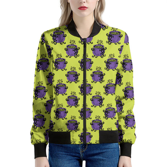 Halloween Witch Cauldron Pattern Print Women's Bomber Jacket