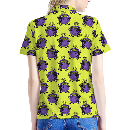 Halloween Witch Cauldron Pattern Print Women's Polo Shirt