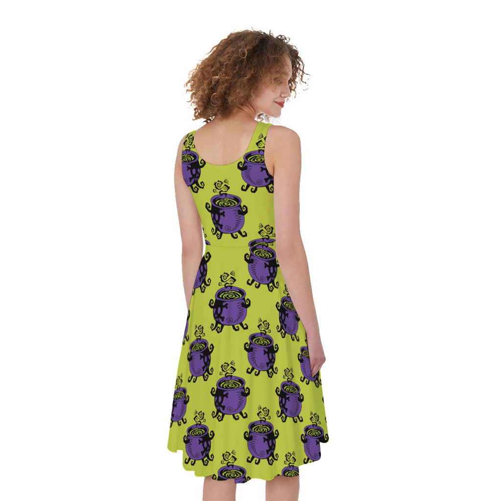 Halloween Witch Cauldron Pattern Print Women's Sleeveless Dress