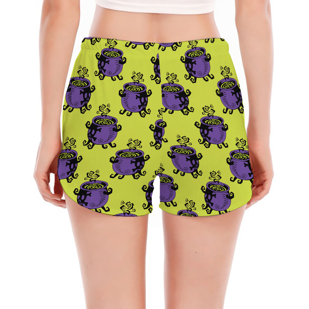 Halloween Witch Cauldron Pattern Print Women's Split Running Shorts