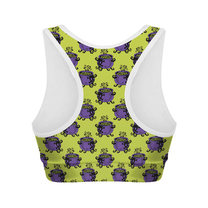 Halloween Witch Cauldron Pattern Print Women's Sports Bra