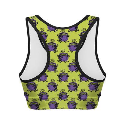 Halloween Witch Cauldron Pattern Print Women's Sports Bra
