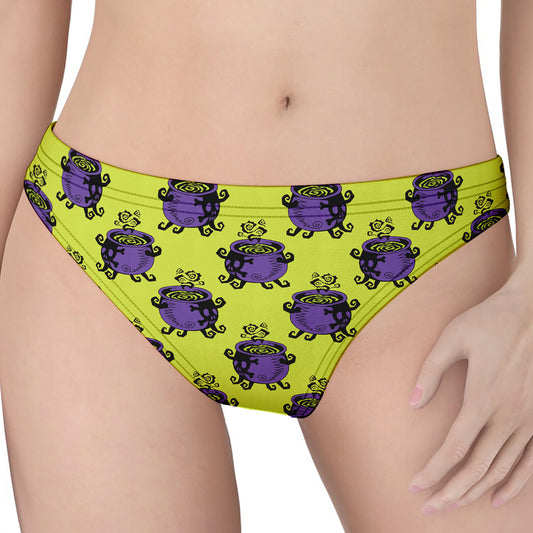 Halloween Witch Cauldron Pattern Print Women's Thong