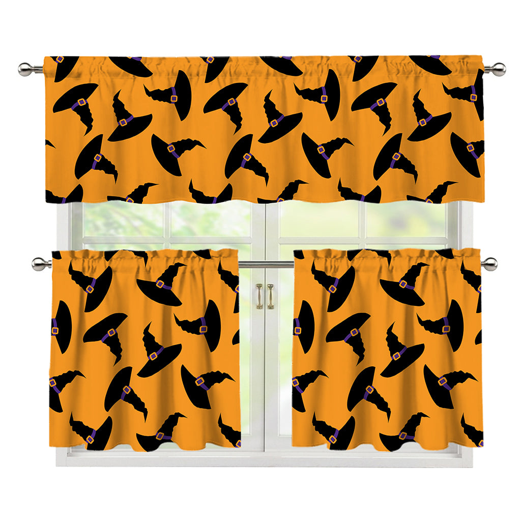 Halloween Witch Hat Pattern Print 3 Piece Kitchen Curtains