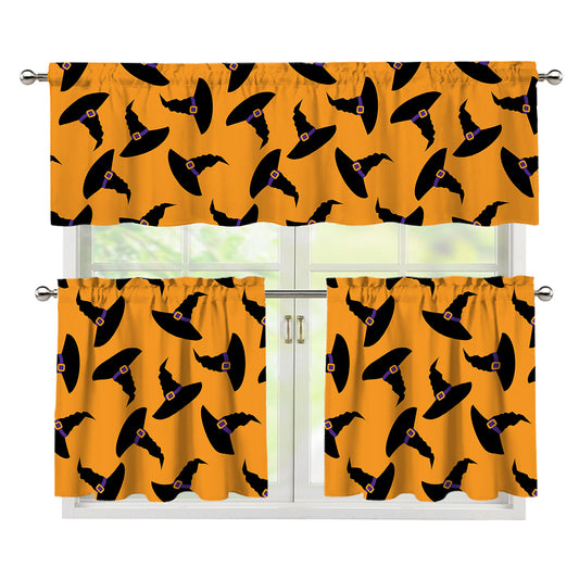 Halloween Witch Hat Pattern Print 3 Piece Kitchen Curtains