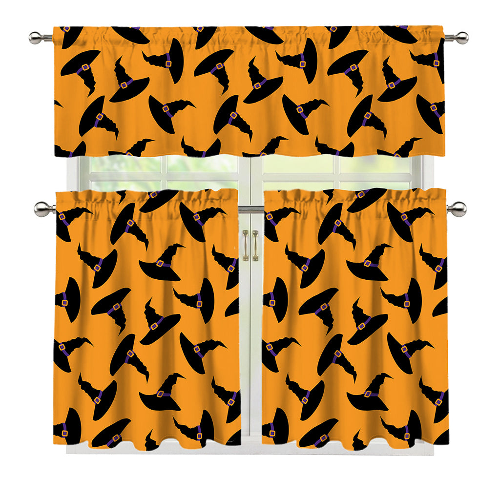 Halloween Witch Hat Pattern Print 3 Piece Kitchen Curtains