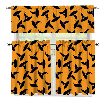 Halloween Witch Hat Pattern Print 3 Piece Kitchen Curtains