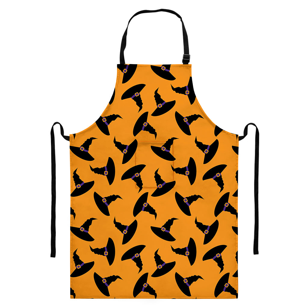 Halloween Witch Hat Pattern Print Bib Apron With Pocket