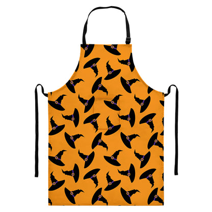 Halloween Witch Hat Pattern Print Bib Apron With Pocket