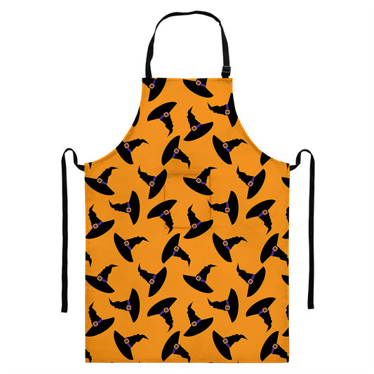 Halloween Witch Hat Pattern Print Bib Apron With Pocket