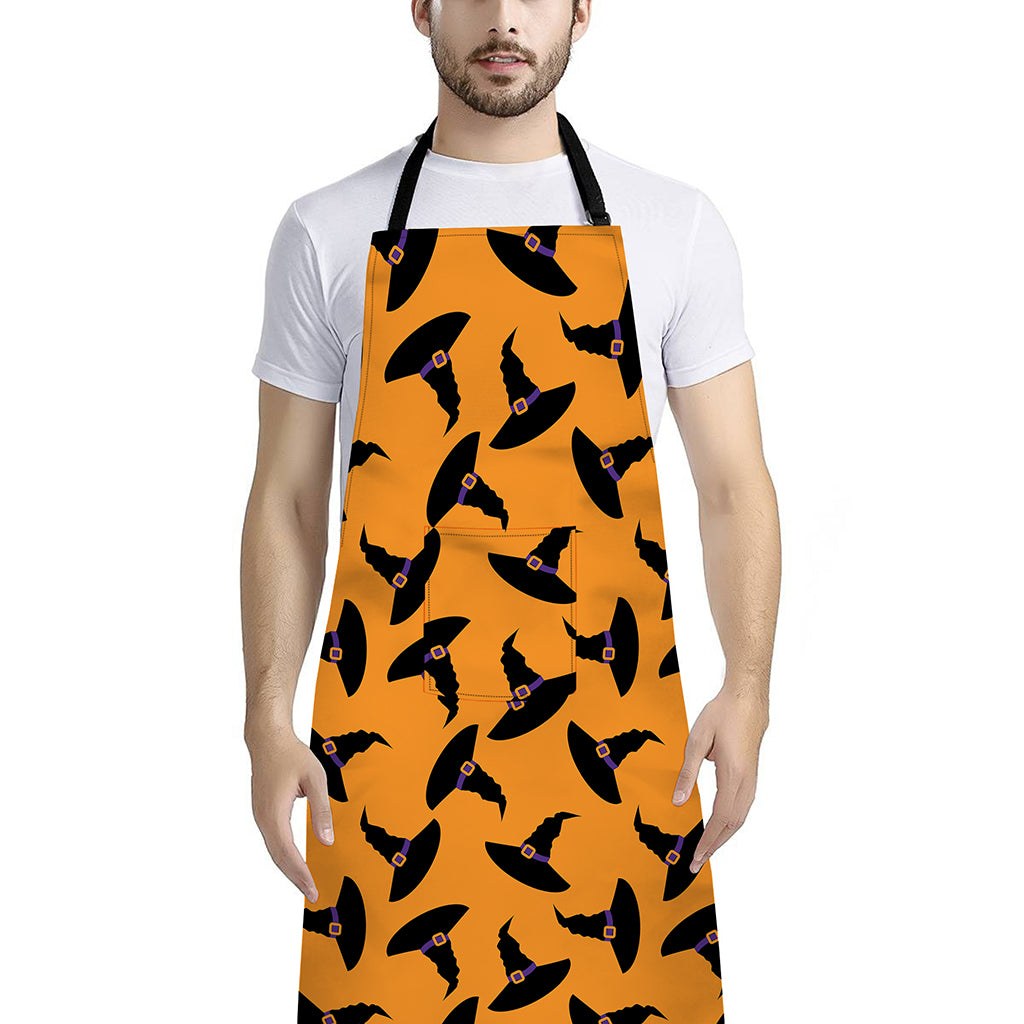 Halloween Witch Hat Pattern Print Bib Apron With Pocket