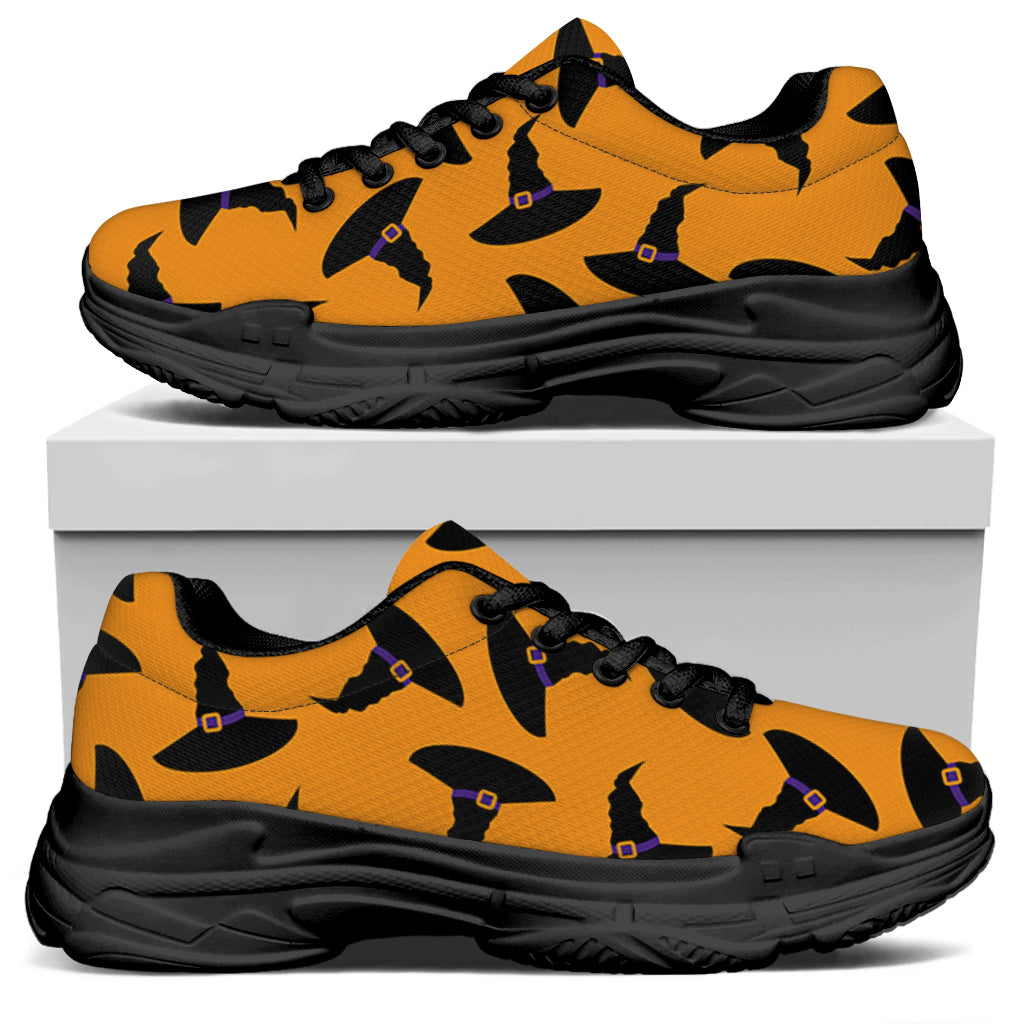 Halloween Witch Hat Pattern Print Black Chunky Shoes