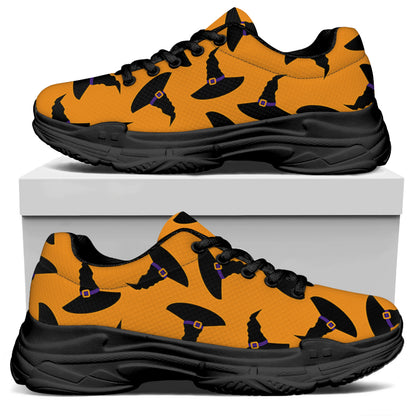 Halloween Witch Hat Pattern Print Black Chunky Shoes