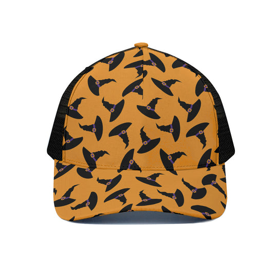 Halloween Witch Hat Pattern Print Black Mesh Trucker Cap