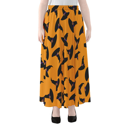 Halloween Witch Hat Pattern Print Chiffon Maxi Skirt