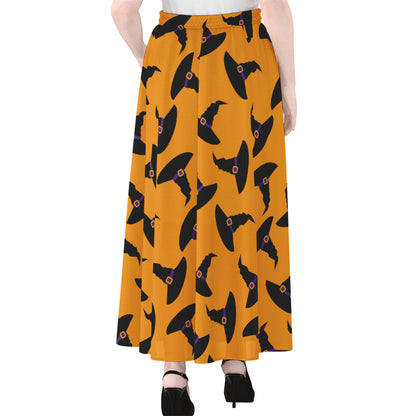 Halloween Witch Hat Pattern Print Chiffon Maxi Skirt