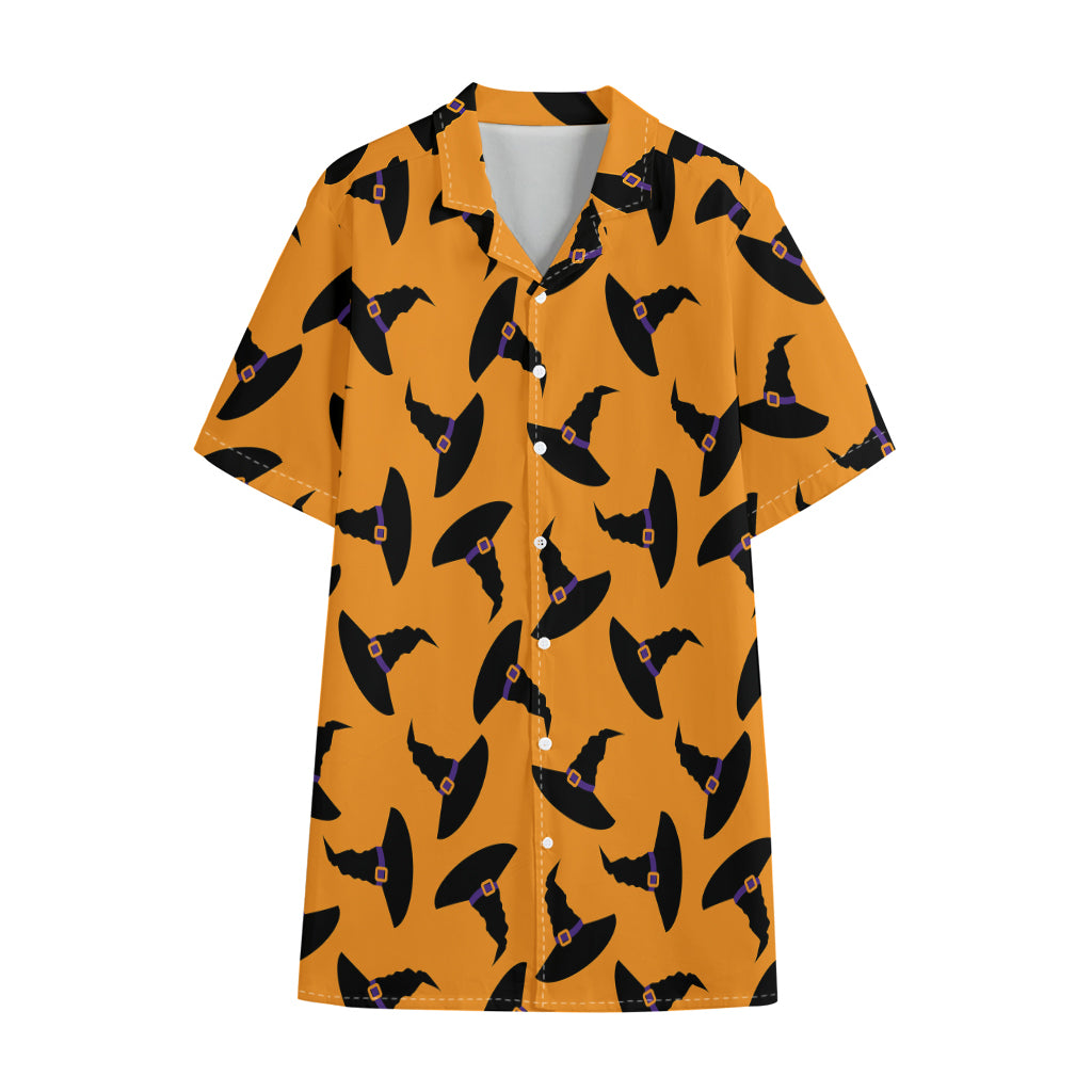 Halloween Witch Hat Pattern Print Cotton Hawaiian Shirt