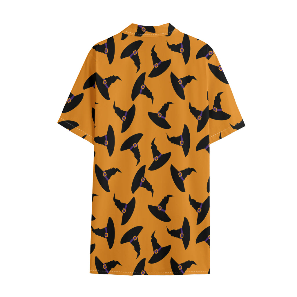 Halloween Witch Hat Pattern Print Cotton Hawaiian Shirt