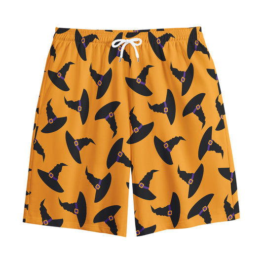 Halloween Witch Hat Pattern Print Cotton Shorts
