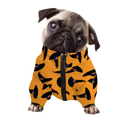 Halloween Witch Hat Pattern Print Dog Zip Up Jacket