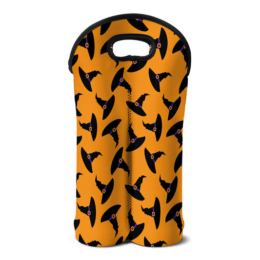 Halloween Witch Hat Pattern Print Double Neoprene Wine Tote