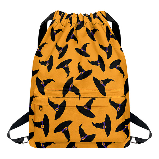 Halloween Witch Hat Pattern Print Drawstring Backpack