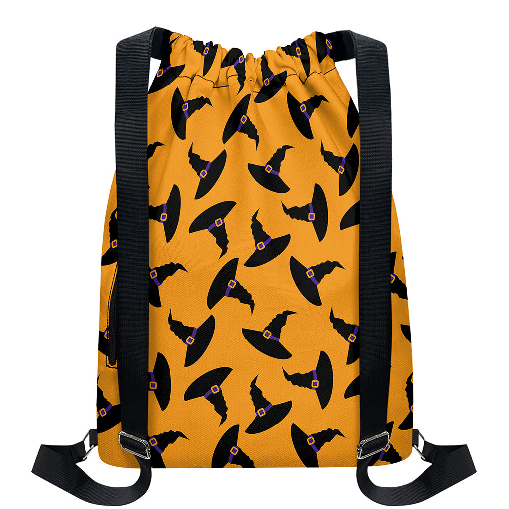 Halloween Witch Hat Pattern Print Drawstring Backpack