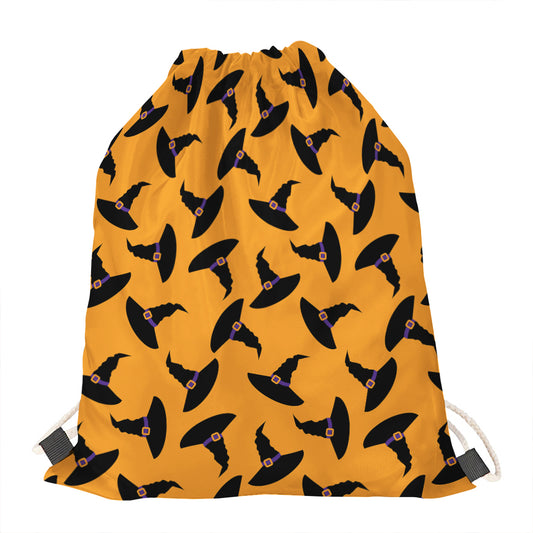 Halloween Witch Hat Pattern Print Drawstring Bag