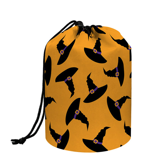 Halloween Witch Hat Pattern Print Drawstring Makeup Bag