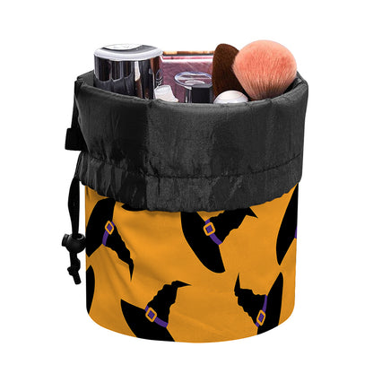 Halloween Witch Hat Pattern Print Drawstring Makeup Bag