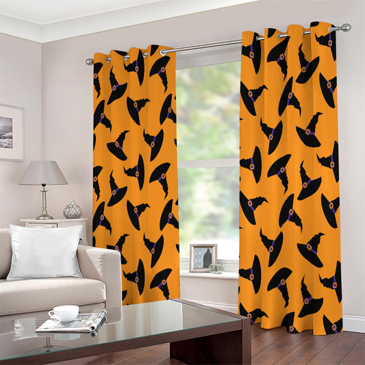 Halloween Witch Hat Pattern Print Extra Wide Grommet Curtains