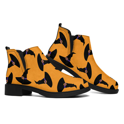 Halloween Witch Hat Pattern Print Flat Ankle Boots