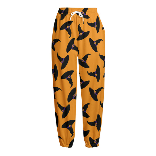 Halloween Witch Hat Pattern Print Fleece Lined Knit Pants