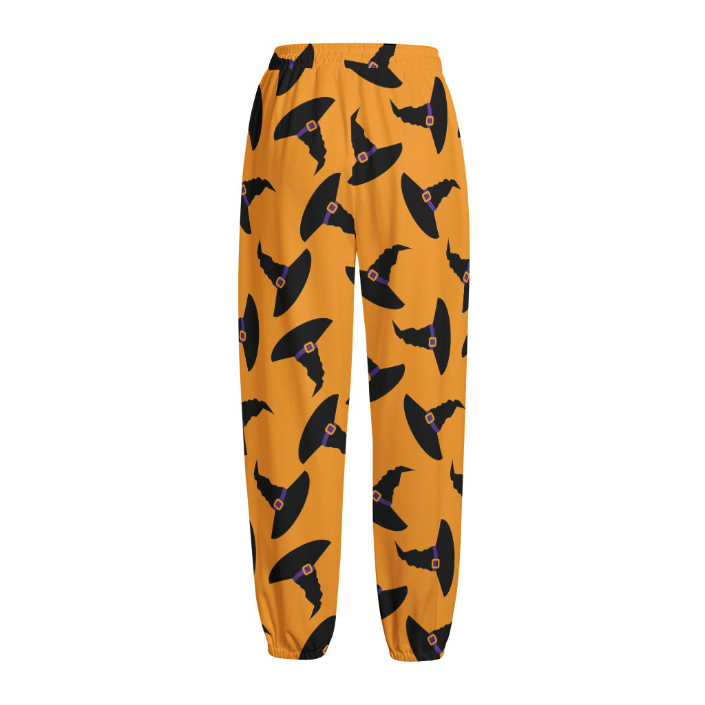 Halloween Witch Hat Pattern Print Fleece Lined Knit Pants