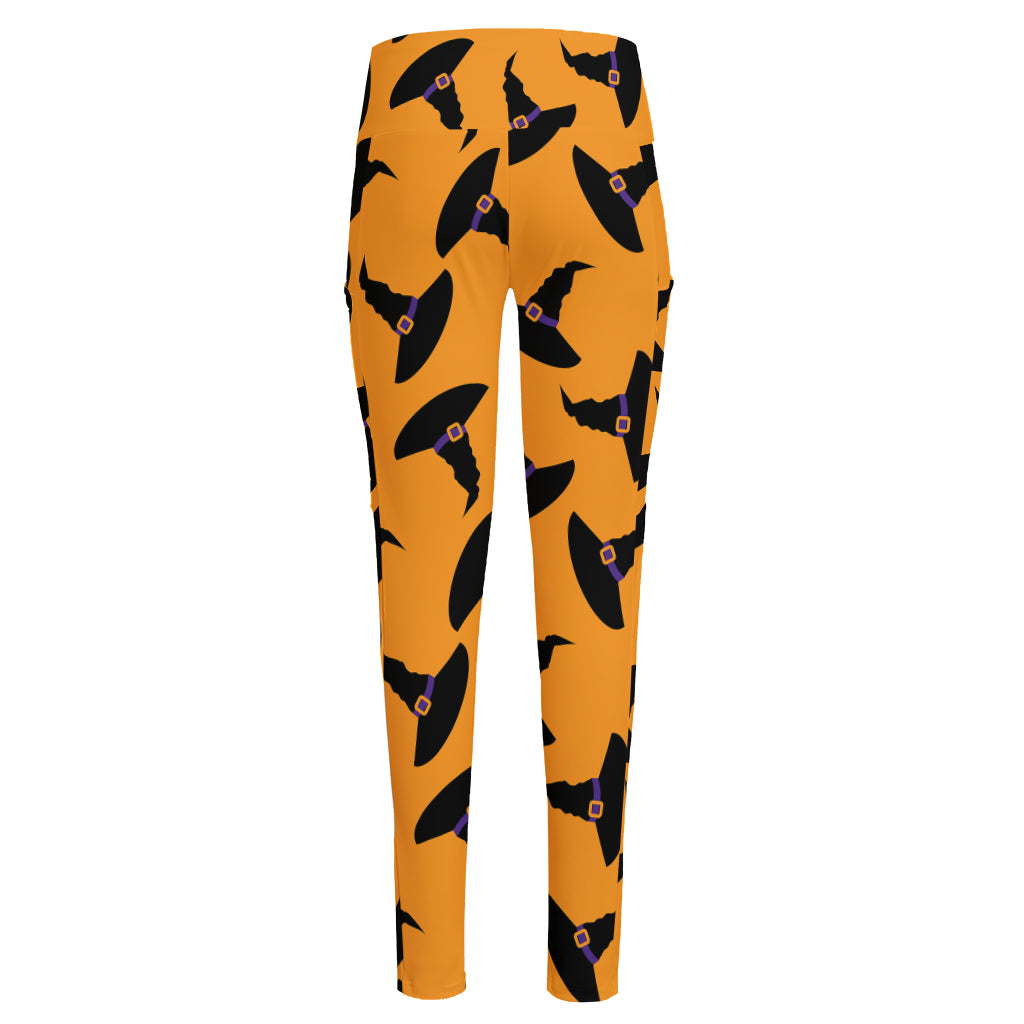 Halloween Witch Hat Pattern Print High-Waisted Pocket Leggings
