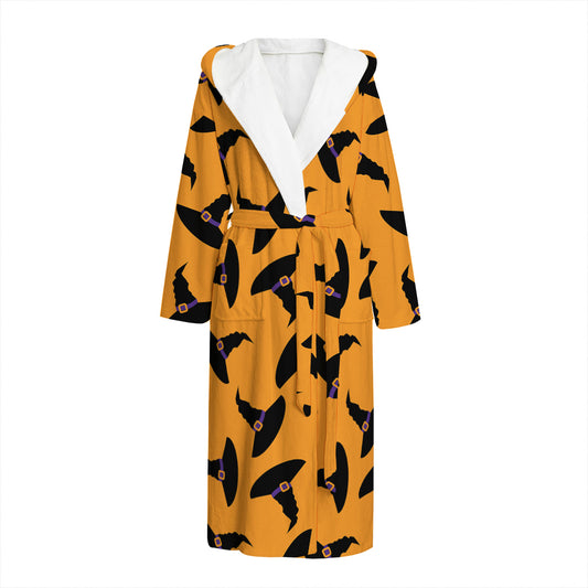 Halloween Witch Hat Pattern Print Hooded Bathrobe