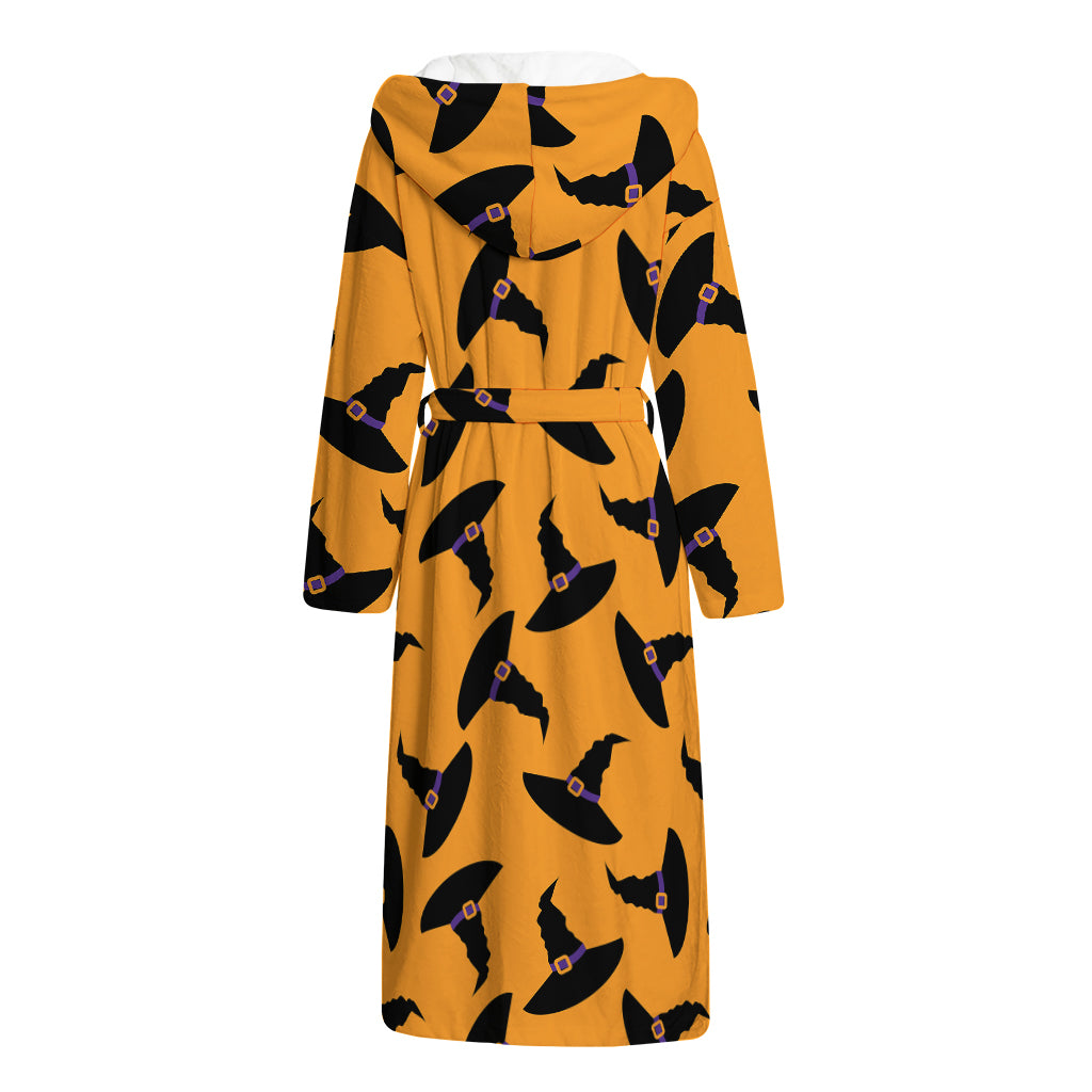 Halloween Witch Hat Pattern Print Hooded Bathrobe