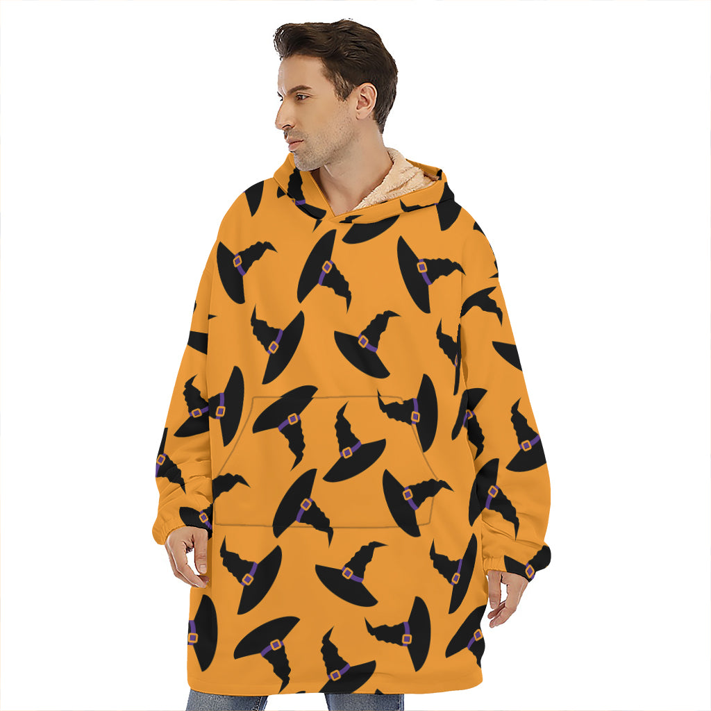 Halloween Witch Hat Pattern Print Hoodie Blanket