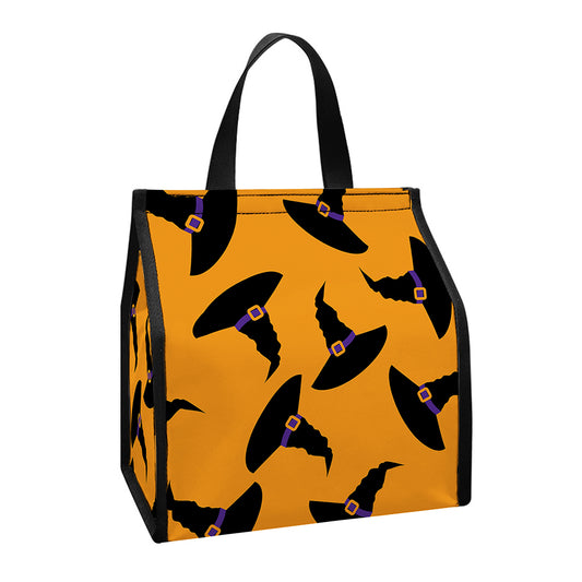 Halloween Witch Hat Pattern Print Insulated Lunch Tote