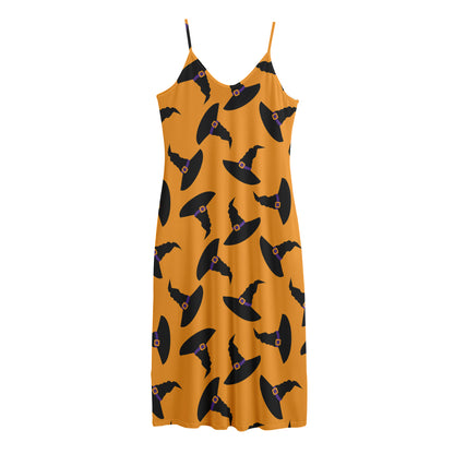 Halloween Witch Hat Pattern Print Jersey Midi Cami Dress