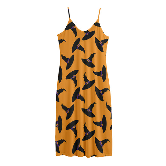 Halloween Witch Hat Pattern Print Jersey Midi Cami Dress