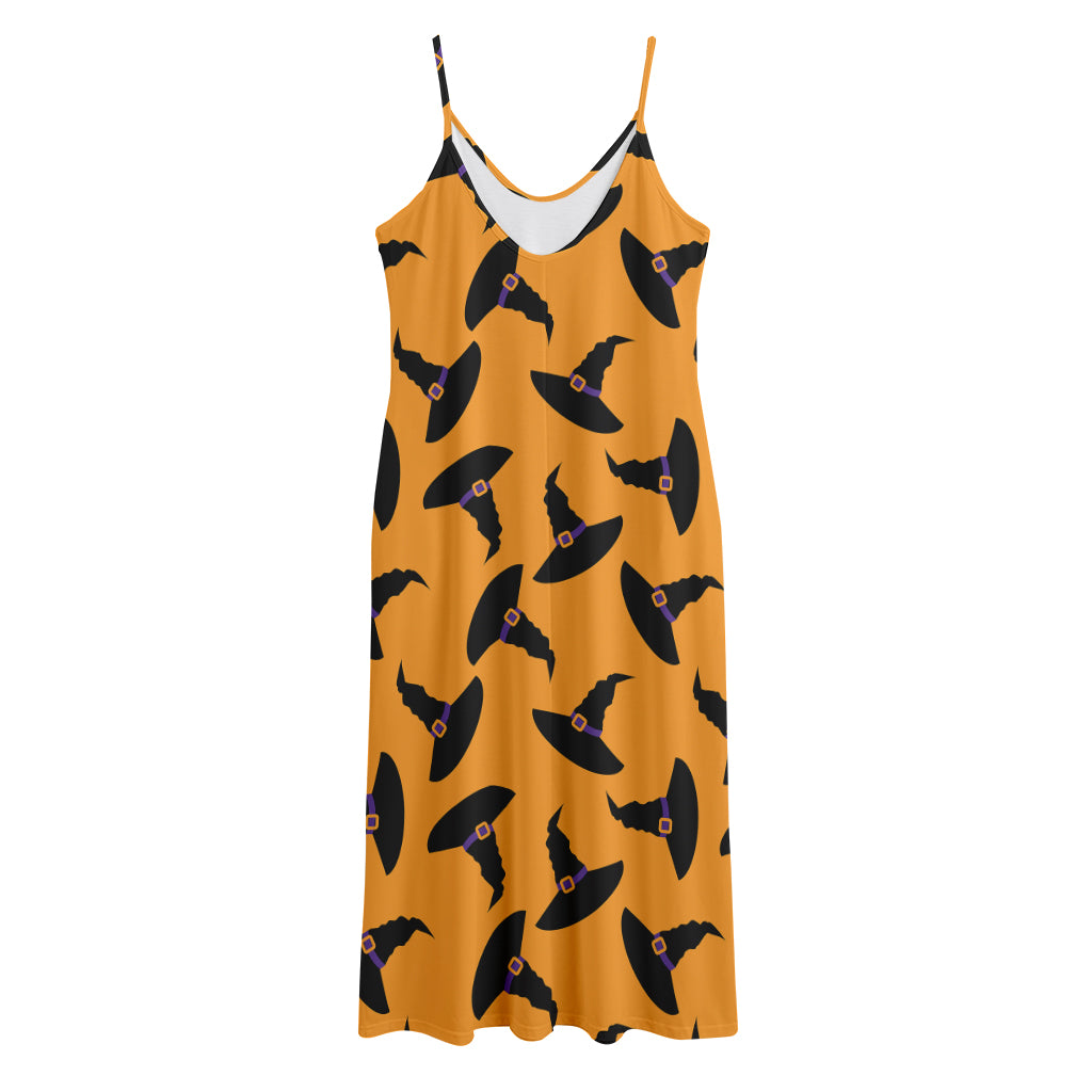 Halloween Witch Hat Pattern Print Jersey Midi Cami Dress