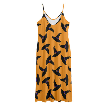 Halloween Witch Hat Pattern Print Jersey Midi Cami Dress