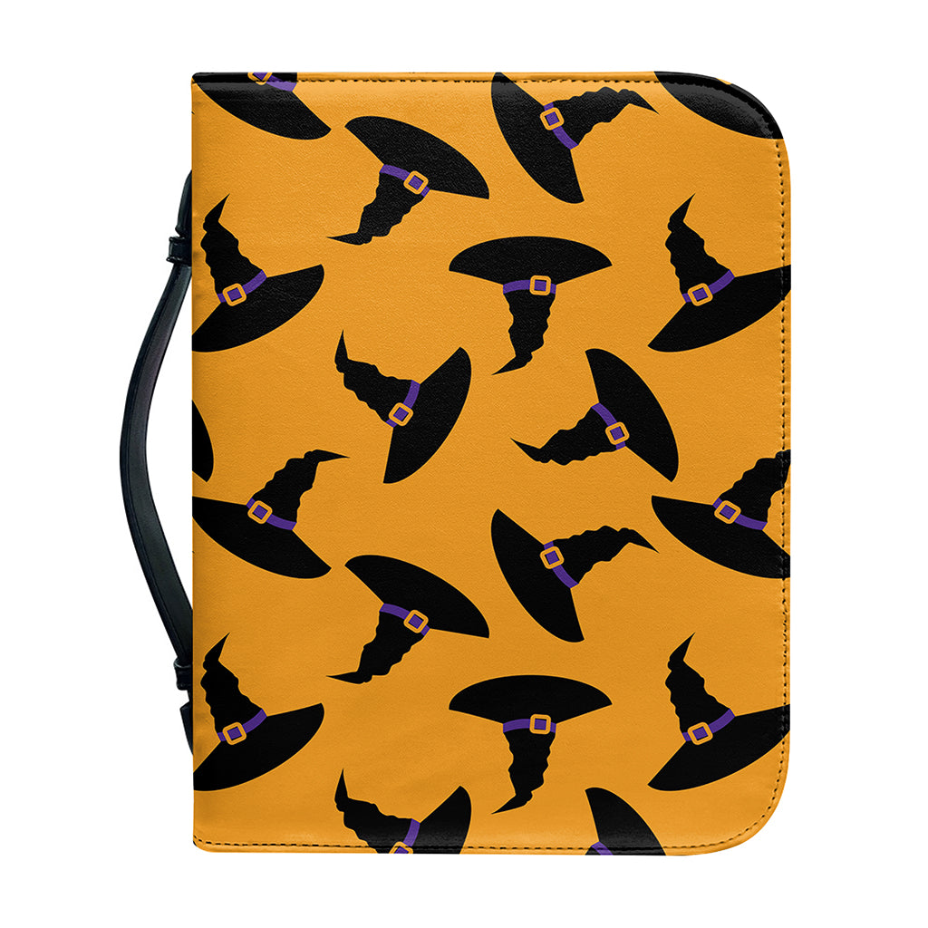 Halloween Witch Hat Pattern Print Leather Bible Cover