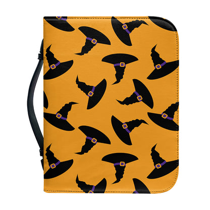 Halloween Witch Hat Pattern Print Leather Bible Cover