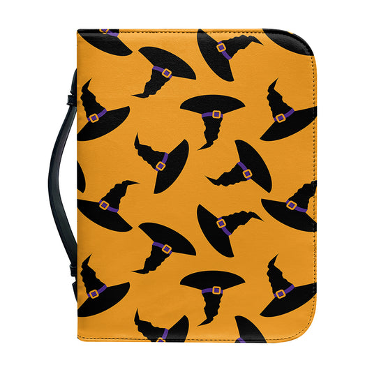 Halloween Witch Hat Pattern Print Leather Bible Cover