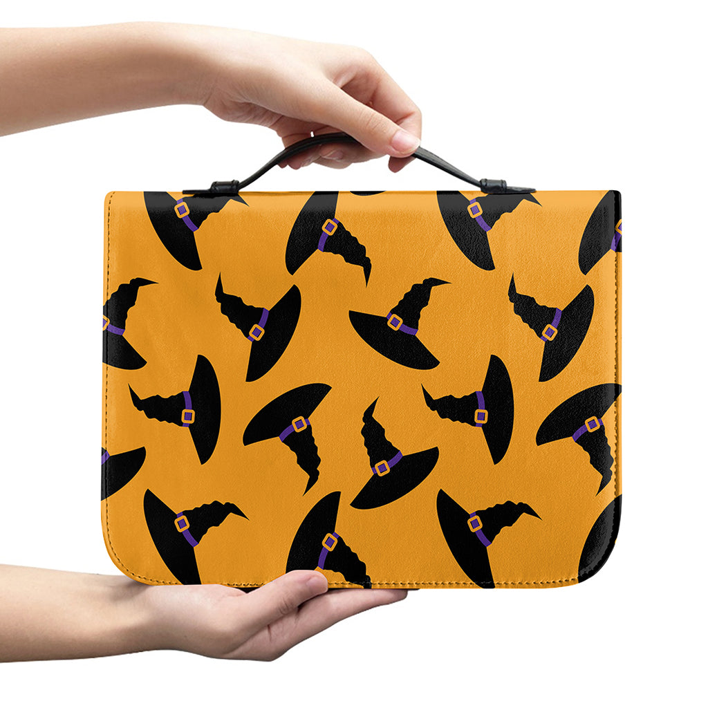 Halloween Witch Hat Pattern Print Leather Bible Cover