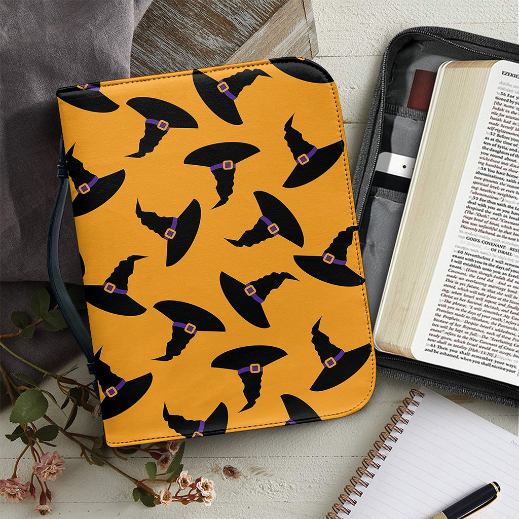 Halloween Witch Hat Pattern Print Leather Bible Cover