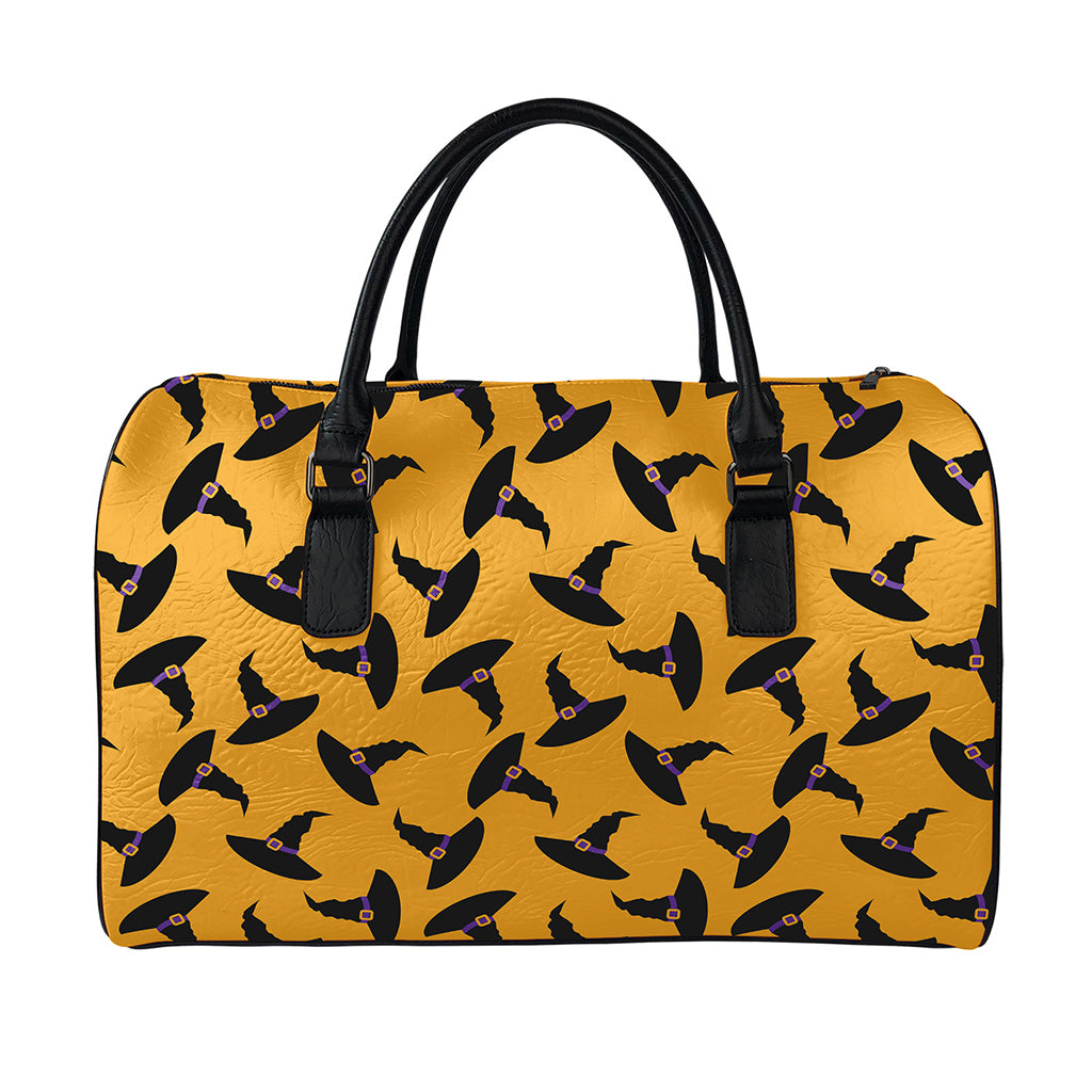 Halloween Witch Hat Pattern Print Leather Duffle Bag
